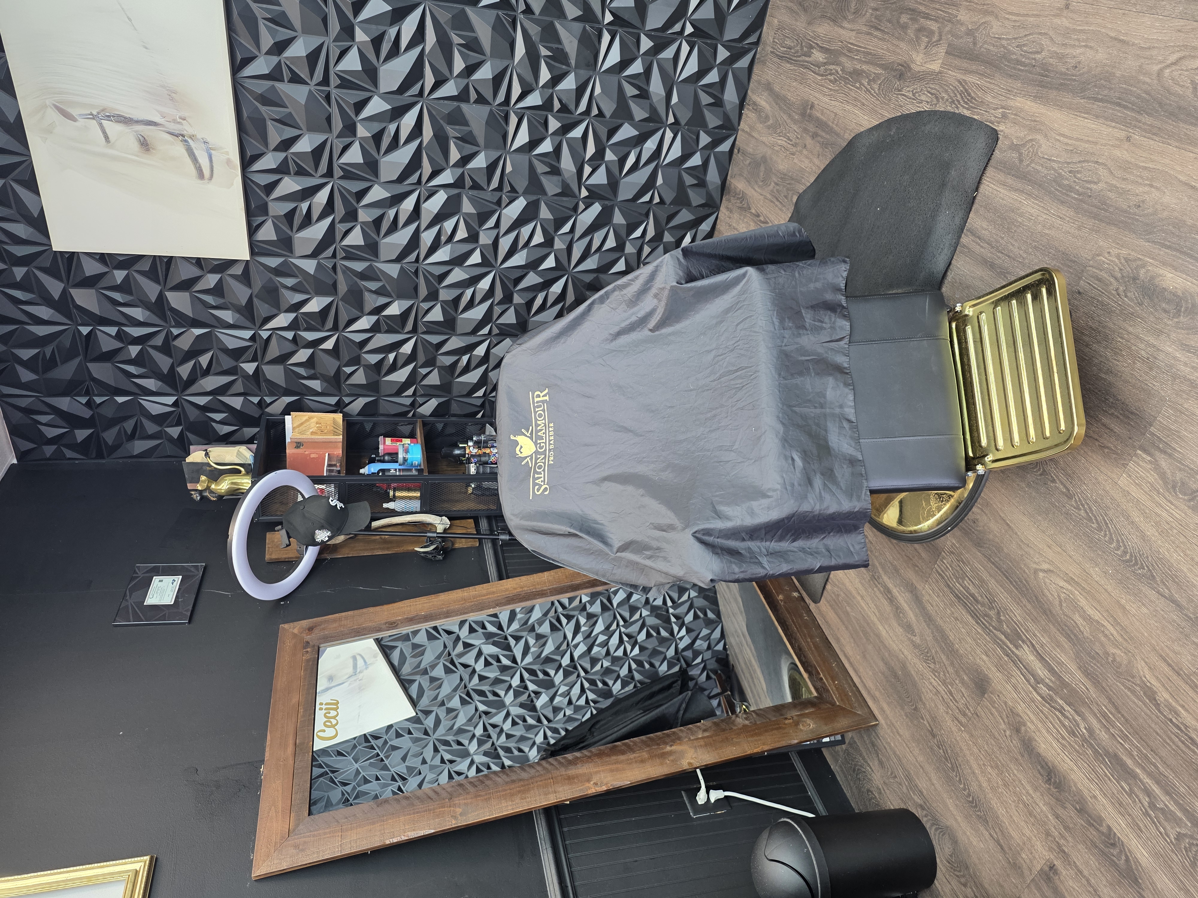 Salon chair and lighting